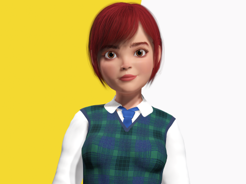 Red Hair and School Outfit Rigged Stylized High School Girl 3D Model