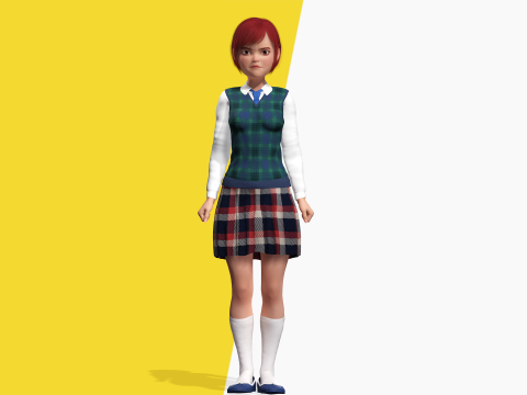 Red Hair and School Outfit Rigged Stylized High School Girl 3D Model