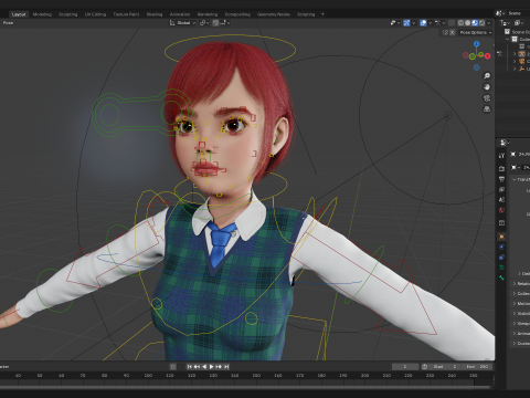 Red Hair and School Outfit Rigged Stylized High School Girl 3D Model
