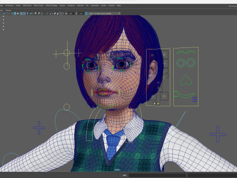 Red Hair and School Outfit Rigged Stylized High School Girl 3D Model
