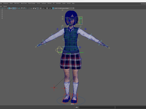 Red Hair and School Outfit Rigged Stylized High School Girl 3D Model