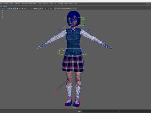 Rambut Merah dan Pakaian Sekolah Gadis SMA Bergaya Rigged Model 3D