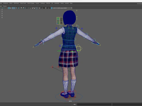Rambut Merah dan Pakaian Sekolah Gadis SMA Bergaya Rigged Model 3D