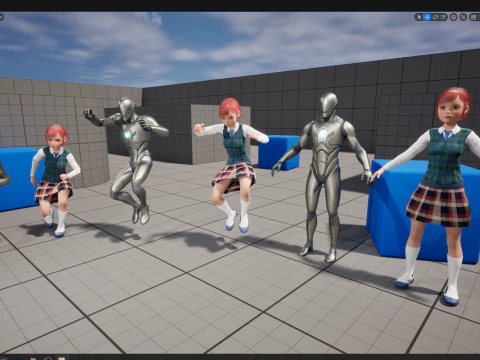 Rambut Merah dan Pakaian Sekolah Gadis SMA Bergaya Rigged Model 3D