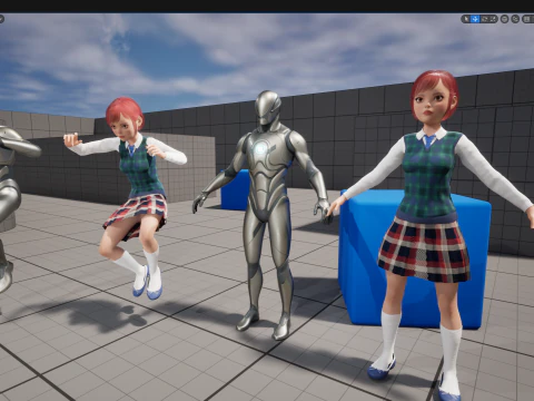 Rambut Merah dan Pakaian Sekolah Gadis SMA Bergaya Rigged Model 3D