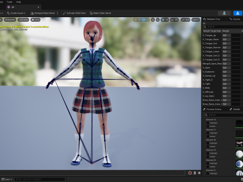 Red Hair and School Outfit Rigged Stylized High School Girl 3D Model