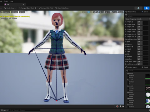 Rambut Merah dan Pakaian Sekolah Gadis SMA Bergaya Rigged Model 3D