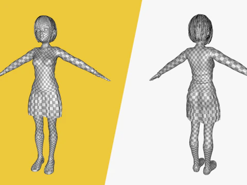 Rambut Merah dan Pakaian Sekolah Gadis SMA Bergaya Rigged Model 3D