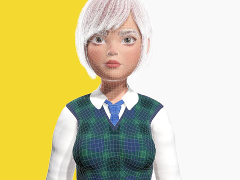 Rambut Merah dan Pakaian Sekolah Gadis SMA Bergaya Rigged Model 3D