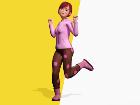 Sleepwear Pajama Outfit and Playful Pose Stylized 3D Cute 3D Model