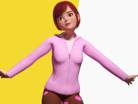 Sleepwear Pajama Outfit and Playful Pose Stylized 3D Cute 3D Model