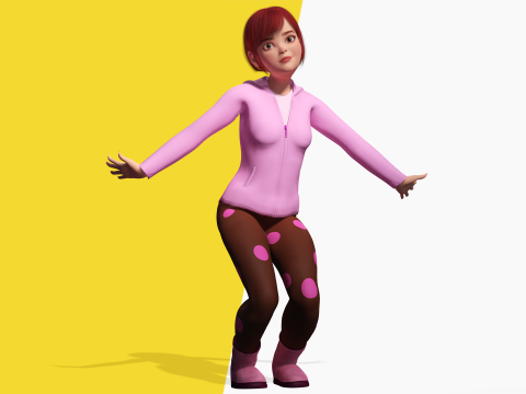 Sleepwear Pajama Outfit and Playful Pose Stylized 3D Cute 3D Model