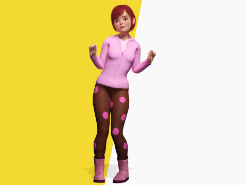 Sleepwear Pajama Outfit and Playful Pose Stylized 3D Cute 3D Model