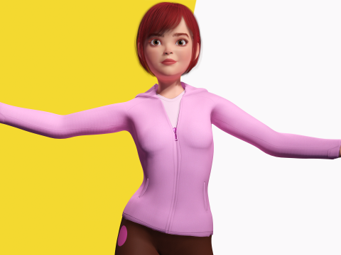 Sleepwear Pajama Outfit and Playful Pose Stylized 3D Cute 3D Model