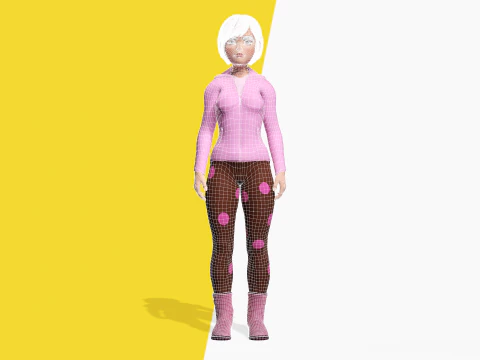 Sleepwear Pajama Outfit and Playful Pose Stylized 3D Cute 3D Model