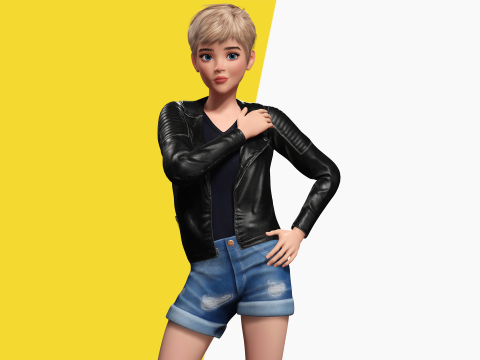 Edgy Fashion Look with Leather Jacket Cartoon Modern 3D 3D Model