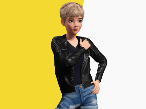 Edgy Fashion Look with Leather Jacket Cartoon Modern 3D 3D Model