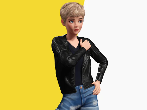 Edgy Fashion Look with Leather Jacket Cartoon Modern 3D 3D Model
