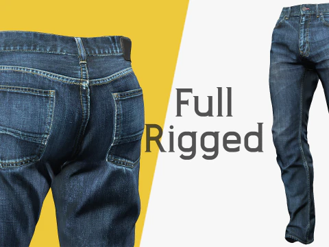 Jeans Bleu realistas para homens Rigged Modelo 3D