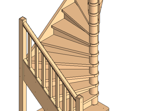Spiral wooden staircase 01 3D Model