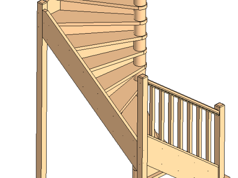 Spiral wooden staircase 01 3D Model