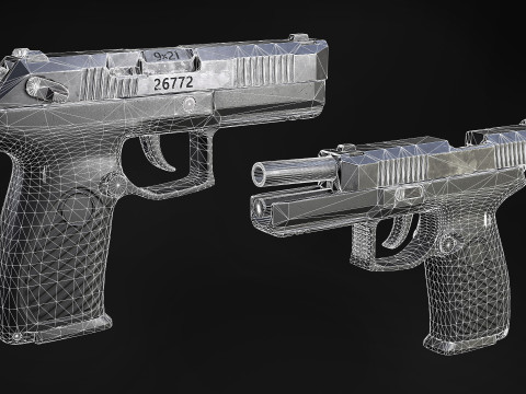 Handgun Udav 9x21 Low-poly 3D Model