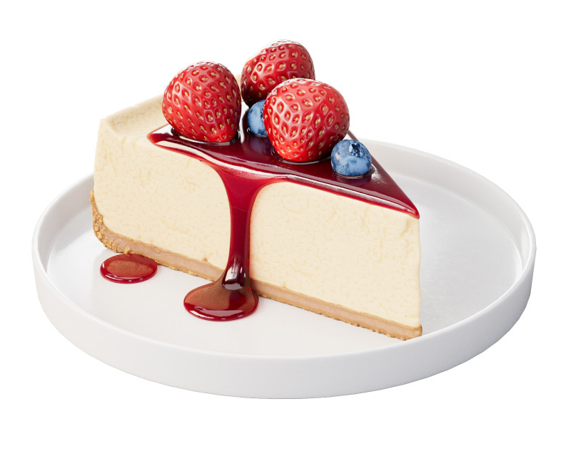 New York Cheesecake with Berries and Syrup Modelo 3D .c4d .max .obj .3ds .fbx .stl .blend