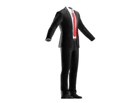 Man Business Suite With Red Tie White Shirt and Black Shoes Model 3D