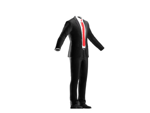 Man Business Suite With Red Tie White Shirt and Black Shoes 3D Model