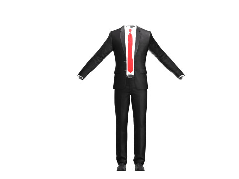 Man Business Suite With Red Tie White Shirt and Black Shoes 3D Model