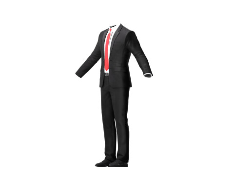 Man Business Suite With Red Tie White Shirt and Black Shoes 3D Model