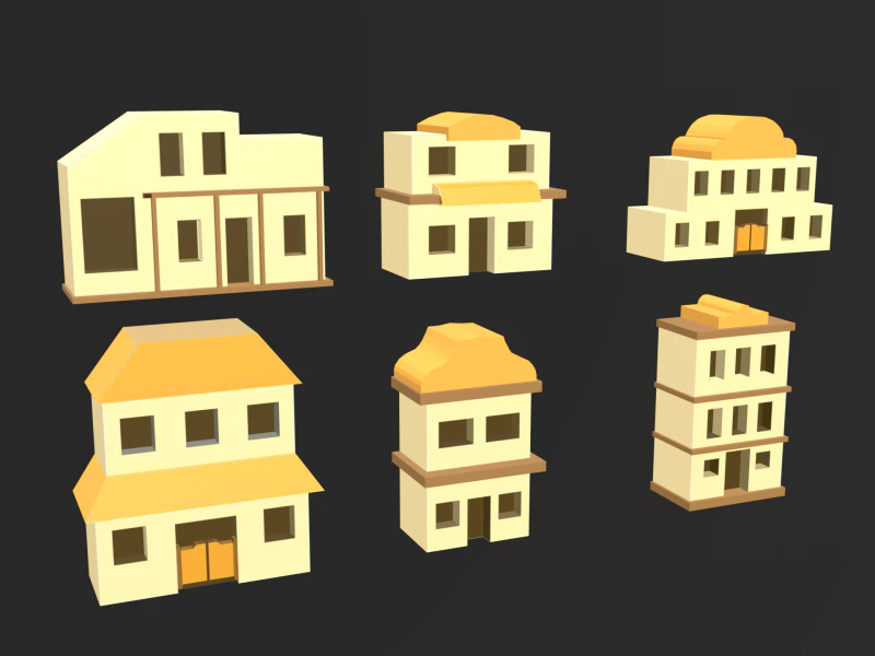 Cartoon Building Collection 3D Model .c4d .max .obj .3ds .fbx .stl .blend 