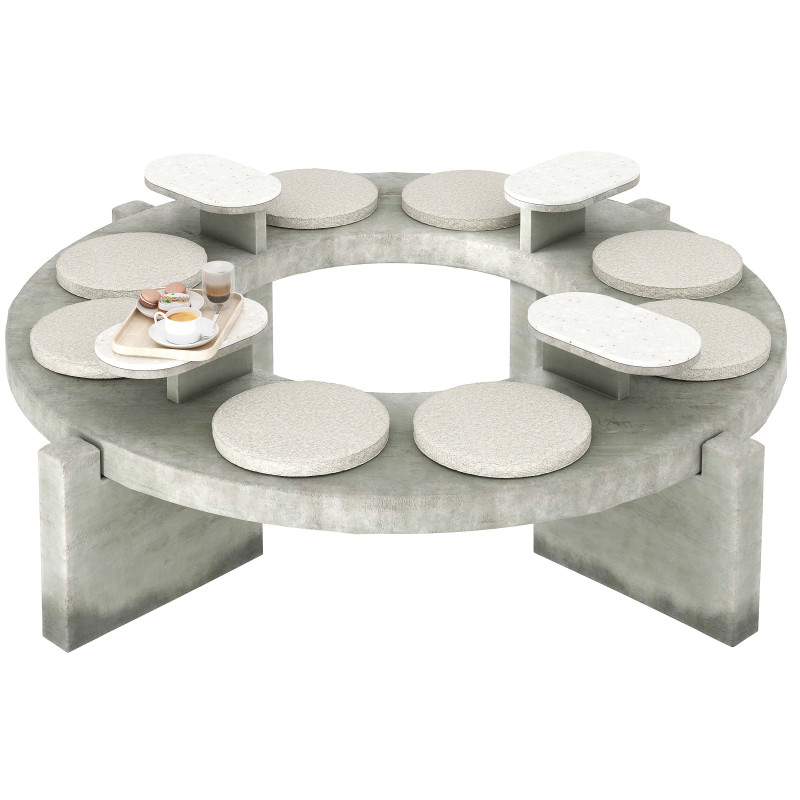 Round concrete bench for street cafe 3D Модель .c4d .max .obj .3ds .fbx .stl .blend 