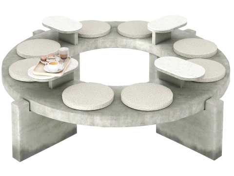 Sokak kafesi i&ccedil;in yuvarlak beton bank 3D Model