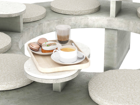 Round concrete bench for street cafe 3D Модель