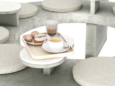 Panca rotonda in cemento per bar all'aperto Modello 3D