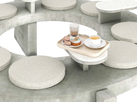 Round concrete bench for street cafe 3D Модель