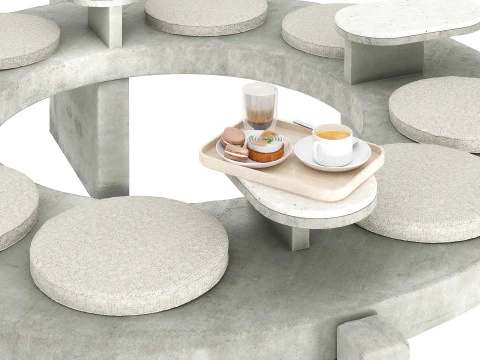 Panca rotonda in cemento per bar all'aperto Modello 3D