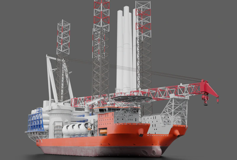Jack-up Construction with Windturbine 3D Model .c4d .max .obj .3ds .fbx .stl .blend