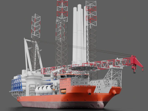 Jack-up Construction with Windturbine 3D Model