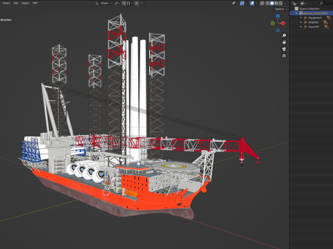 Jack-up Construction with Windturbine Model 3D