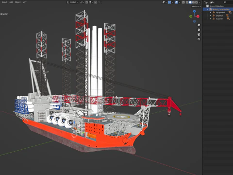 Jack-up Construction with Windturbine 3D Model