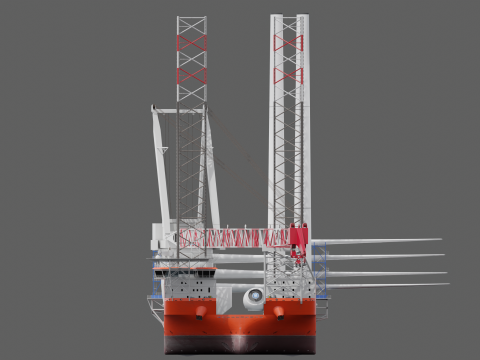 Jack-up Construction with Windturbine Model 3D