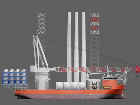 Jack-up Construction with Windturbine Model 3D