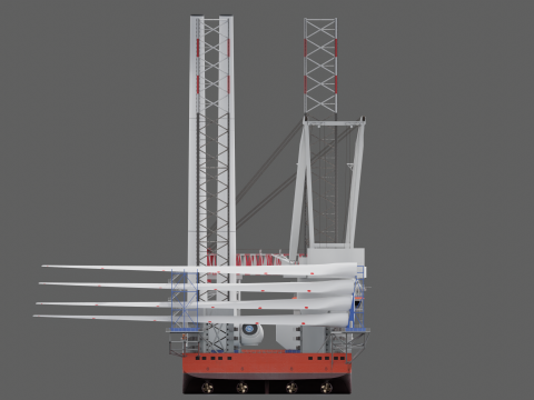 Jack-up Construction with Windturbine Model 3D