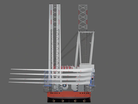 Jack-up Construction with Windturbine 3D Model