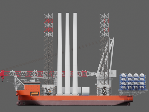 Jack-up Construction with Windturbine Model 3D