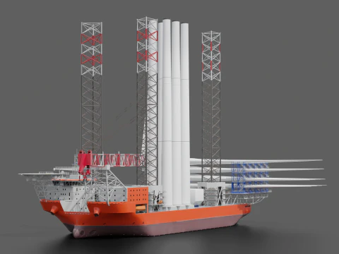 Jack-up Construction with Windturbine 3D Model