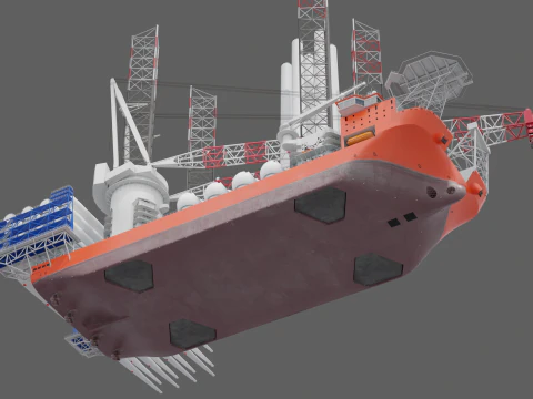 Jack-up Construction with Windturbine 3D Model