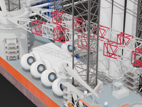 Jack-up Construction with Windturbine Model 3D